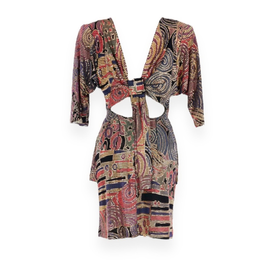 Vintage 80’s Janine Of London Metallic Mosaic Dress - Picture 2 of 14